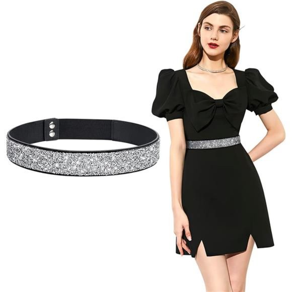 JASGOOD Rhinestone Elastic Belt, Stretchy Shiny Crystal Belt Bling Wide Waist main image 4